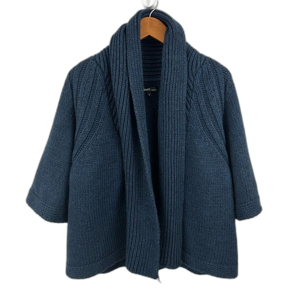 Berretti Navy Open Front Chunky Open Sweater Cardigan Size Small Winter Comfy